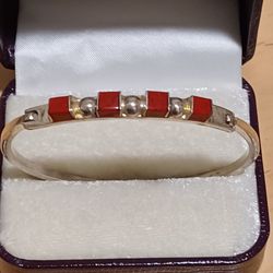 Vintage Taxco Mexico Sterling Silver Red Jasper Lock Bracelet 