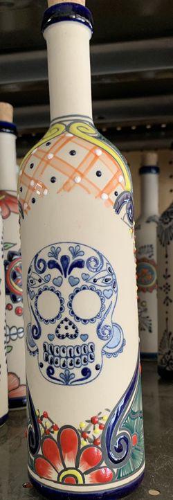 Wine / tequila licor holders hand decorated talavera calavera