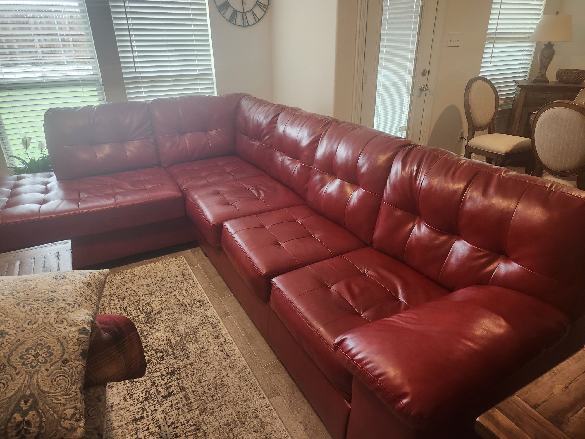 Red Faux Leather Sectional Couch
