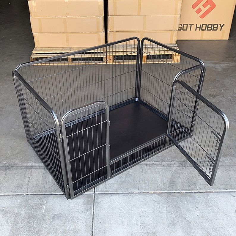 $95 (New in box) Heavy-duty dog pet playpen with plastic tray indoor outdoor cage kennel 4-panel, 49x32x28”