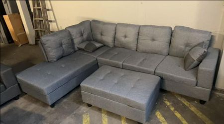 BRAND NEW GREY FABRIC SECTIONAL COUCH