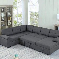 Modern L sectional 7 seater couch sofa with pull out bed and storage new factory sealed boxes sillon 