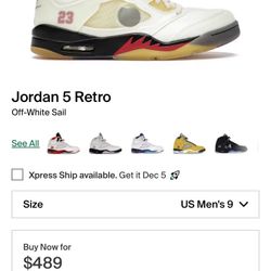 OFF WHITE x Jordan 5 Retro Sail