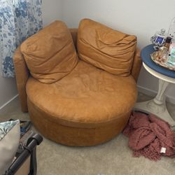 Natuzzi Round Leather Ottoman 