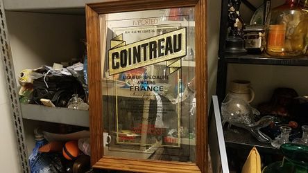 RARE man cave bar mirror. Cointreau Liqueur France. Wooden frame beautiful and eye catching