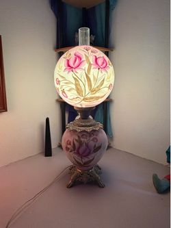 Vintage L&L WMC "Gone with the Wind" Parlor Lamp – Floral Hurricane Lamp