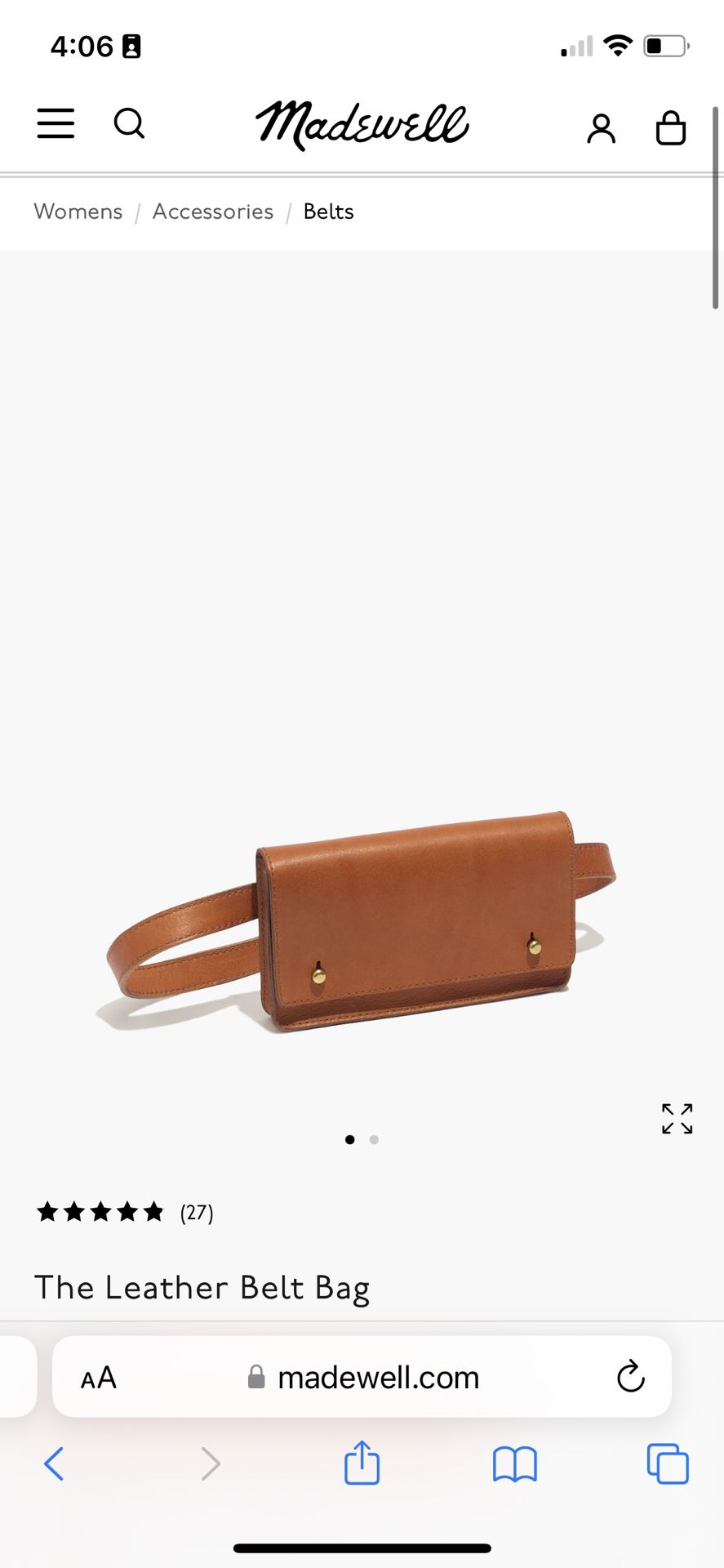 New! Madwell Brown Leather Waist Belt Bag 
