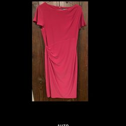 Lauren Ralph Lauren Pink Dress Size 6 3/4 Sleeve Faux Wrap V-Neck Bodycon Lined