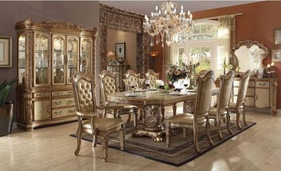 7 PC GOLD FORMAL DINING ROOM SET TABLE CHAIRS