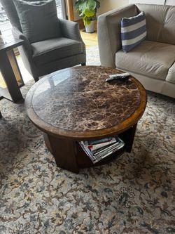 Round Coffee Table with Marble Top and Storage