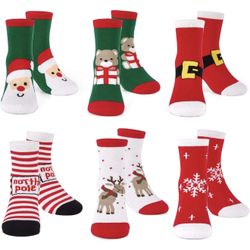 6-Pack Boys Girls Christmas Socks size L 4-6 Years kids Warm Socks Winter Thermal Cotton Crew Socks