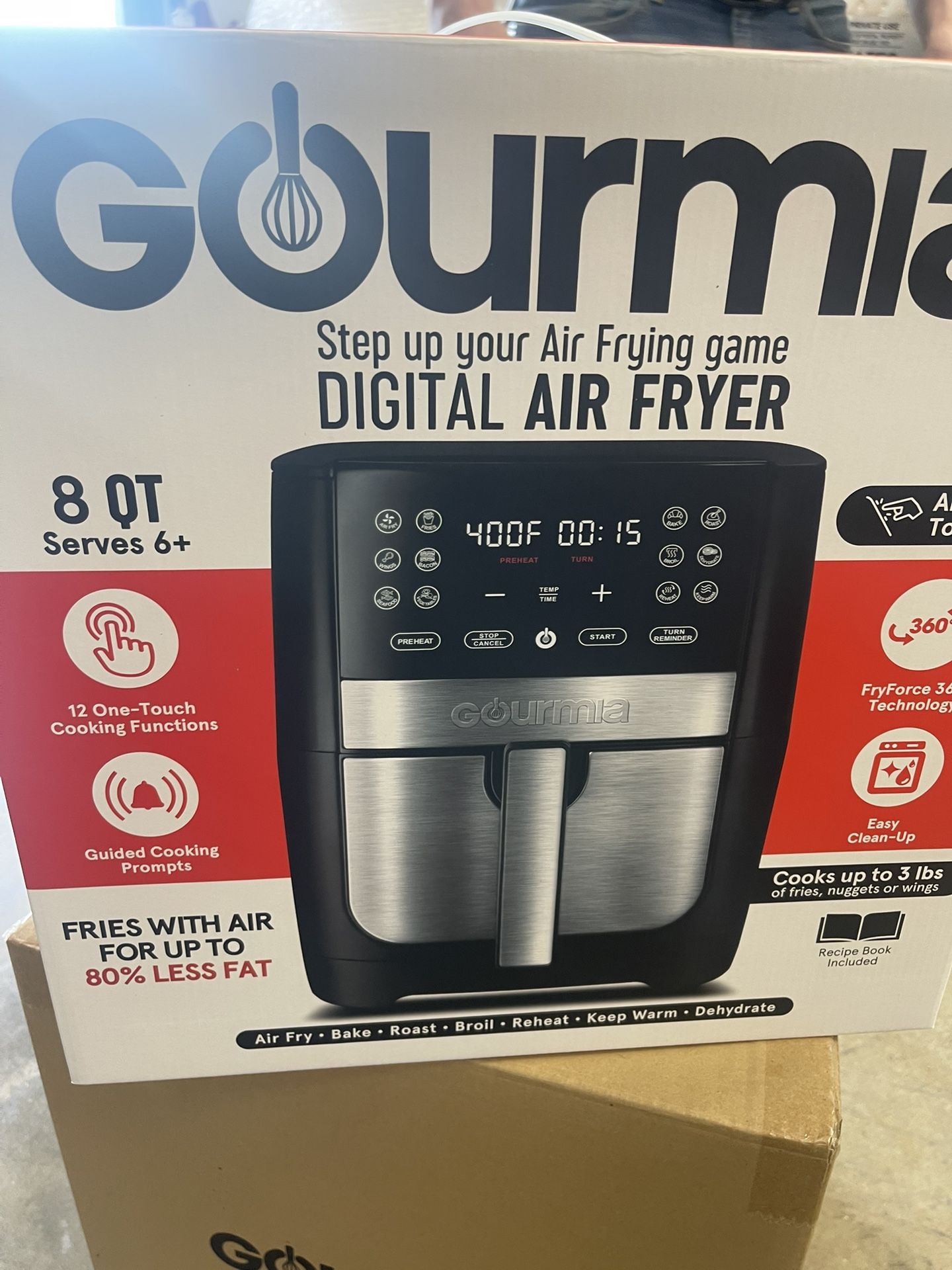 Gourmia 8qt Digital Air Fryer, with 12 One-Touch Functions & Guided Cooking - Stainless Steel: Kitchen Appliance