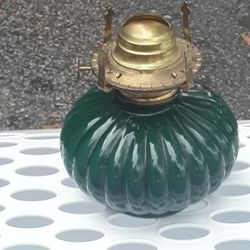Antique Oil Lamp Green Glass Keresone