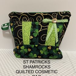 HAPPY ST PATRICKS DAY QUILTED HANDMADE COSMETIC PURSE 