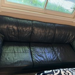 Leather Sofa Bed Dark Green/ Blue Furniture 