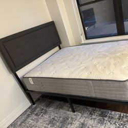 Full Mattress And Metal Bed Frame with Headboard