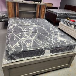Full Bed Frame With Bookcase Including Mattress Set 