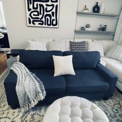  Free Delivery! Deep Navy Blue Modern Couch in great condition. Fully Clean from Smoke & Pet free home