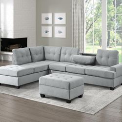 Tariff Busting Sale!!Sofa Chaise Sectional With Bonus Storage Ottoman On Sale Just $698!! Get This Deal & Many Many More At Alex Furniture!! 