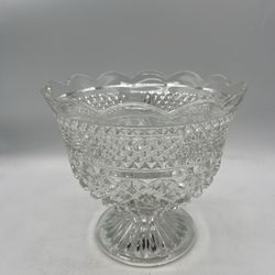 Anchor Hocking Clear Glass Wexford Diamond Pattern Pedestal Bowl Dish Deep