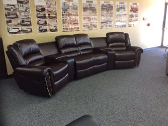 Leather Home Theater Sectional with Nailhead Trim (NO CREDIT CHECK FINANCING)
