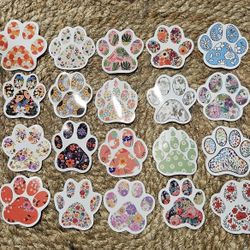 20 Floral Paw Print Stickers 