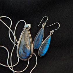 Labradorite .925 Sterling Silver Earrings And Necklace Set