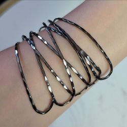 Silver tone black cuff bracelet | gunmetal plated cuff bracelet