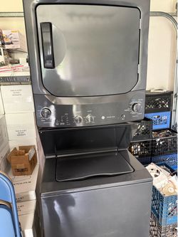 Ge gray stackable gas operated works and looks excellent