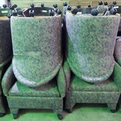 15x LOT UPHOLSTERED BARREL BACK 5-WHEELED ROLLING CLUB CHAIRS HEAVY-DUTY GRAY