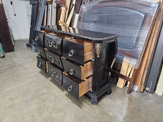 Black Ornate 9-Drawer Dresser with Gold Hardware