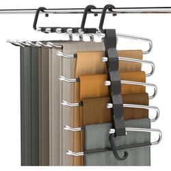 Pants Hangers Space Saving - 2 Pack Closet Organizer and Storage Jean Hangers, Stainless Steel Anti-Slip Clothes Hanger Scarf Holder Pants Hangers for