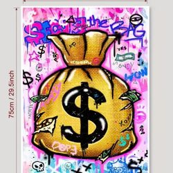 1pc Contemporary Fabric Money Doodle Art Poster