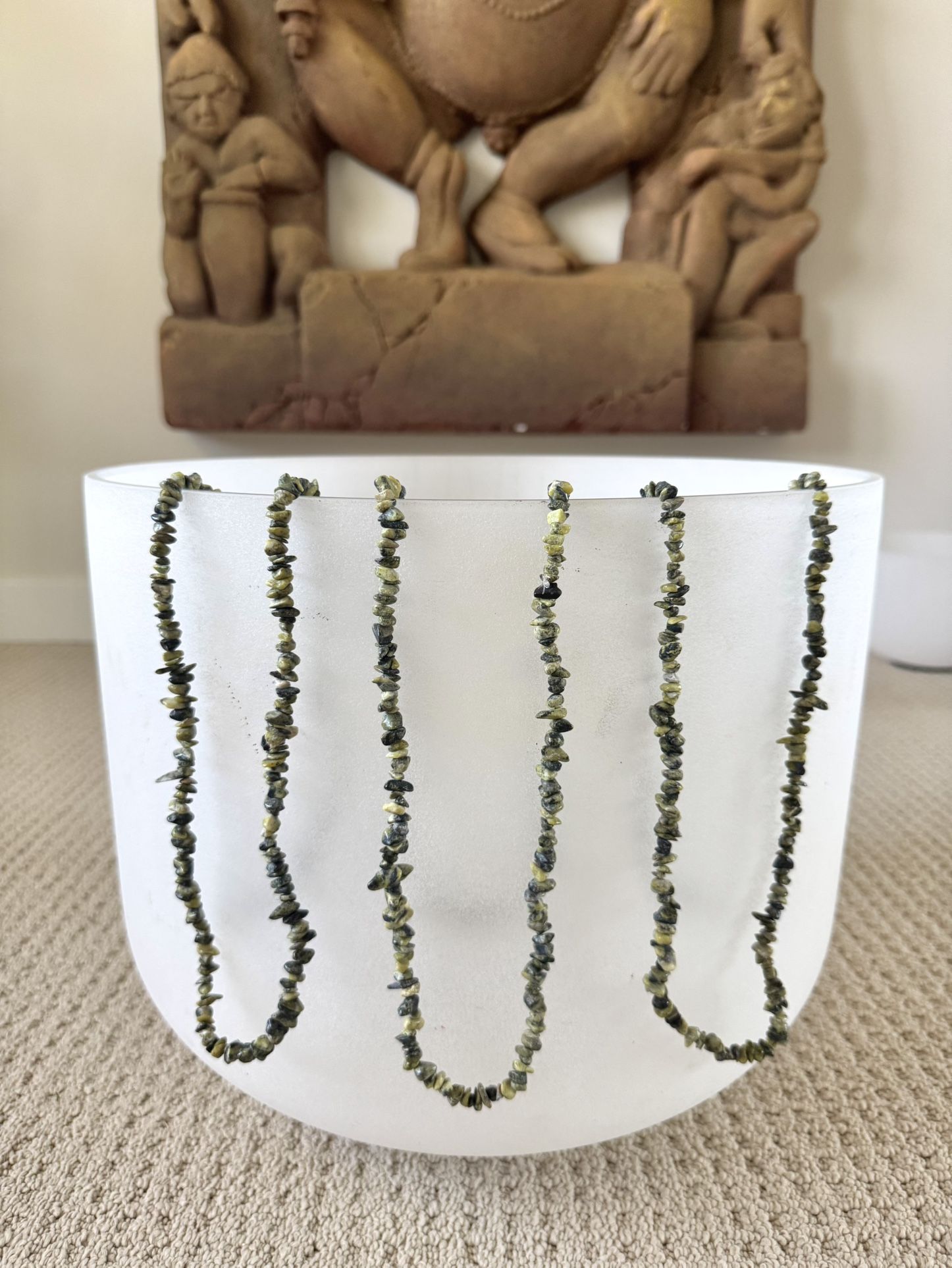Yellow "Turquoise" Chips (jasper/serpentine), Natural Olive and Forest Green Chips, 32" Inch Strand