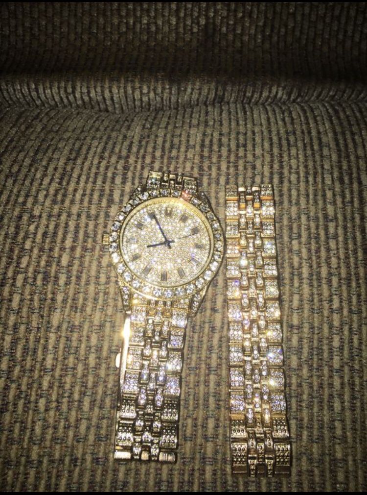 Gold diamond Watch and Bracelet (PICKUPONLY)