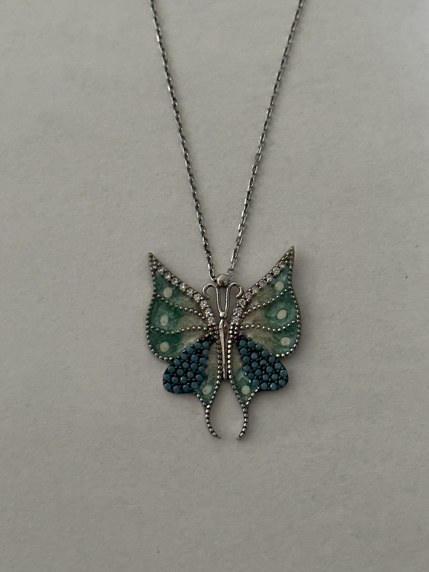 925 Silver butterfly necklace blue turquoise stones