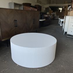 All Modern Glam 36” Handcraft Round Coffee Table, White 