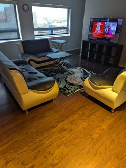 Black and white faux leather living room Set plus bedroom set . Great starter package
