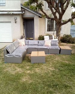 Gray Wicker Outdoor Sectional Sofa Set patio furniture patio couch brand new 🆕🚛☑️