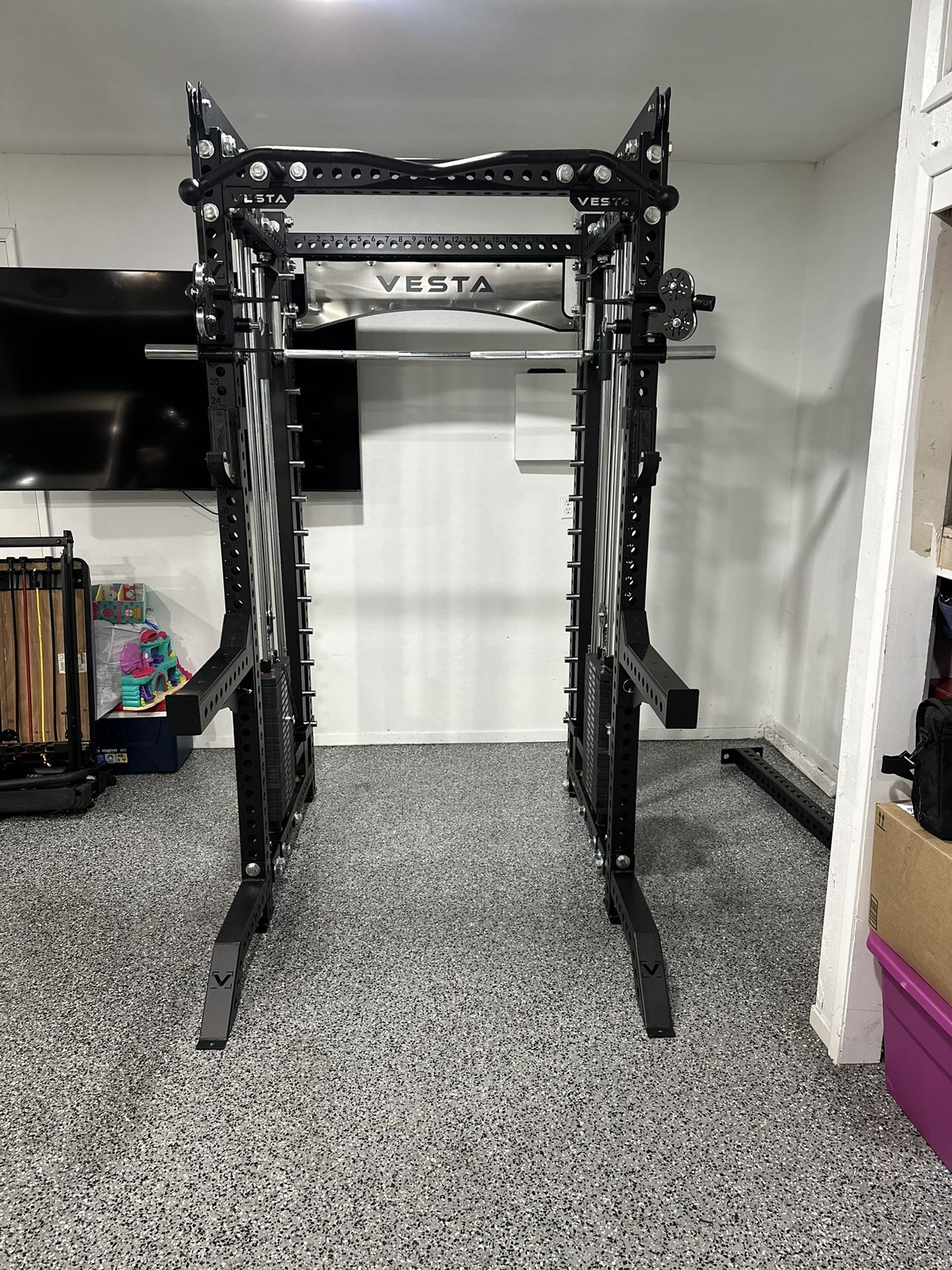 PRO SERIES Ultimate 3-1 Half Rack Functional Trainer w/Smith Machine Bar | 400lb Stack | Gym Equipment | Fitness | Commercial | Squat Rack