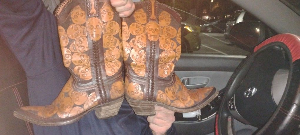 Bad Bones Hand Tooled Leather Cowboy Boots