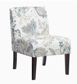 Slipper Chair, Armless Accent Chair, Modern Comfy Chair with Solid Wood Feet, Upholstered Reading Chair for Living Room Studio, Bedroom, Floral White