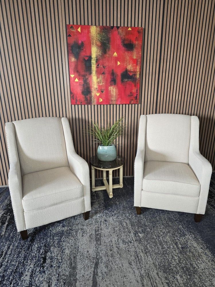(2) Modern Fabric Accent Chair Cream Color