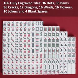 American Mahjong Set with Blue Carrying Bag, 166 White Tiles, 4 All-in-One Rack/Pushers, Mahjong Tiles Set (Ma Jong, Mah-Jongg, Majiang)