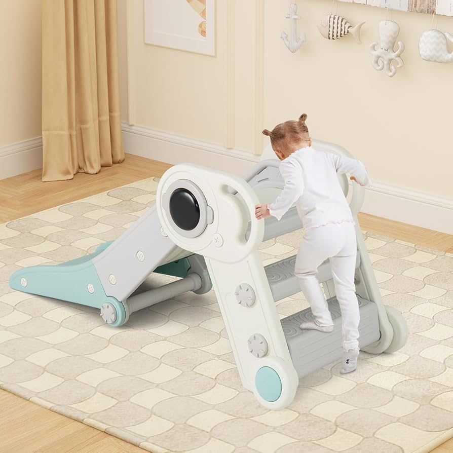 Toddler Slide, Foldable Slide for Kids Toddlers Aged 18+ Months, 2 in 1 Indoor Folding Freestanding Baby Climber Playset Playground with Climber (Blu