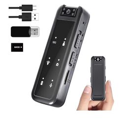 Brand new 64GB Mini Body Camera,1080P Wearable Patrol Video Recording Camcorder with IR Night Vision, 5-Hour Battery & 180° Rotating Lens