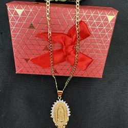 Cadena Con Medalla Virgen Guadalupe Oro Laminado