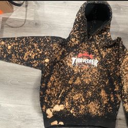 Vintage Thrasher X Huf Tie Dye Bleached Hoodie Pullover Sweater Collab Oversized 