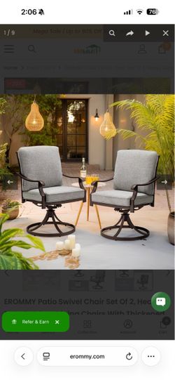 Patio Swivel Chair Set Of 2, Heavy Duty Outdoor Dining Chairs With Thickened Cushions, Grey