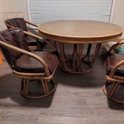 1970's Rattan Vintage Table and Chair Set